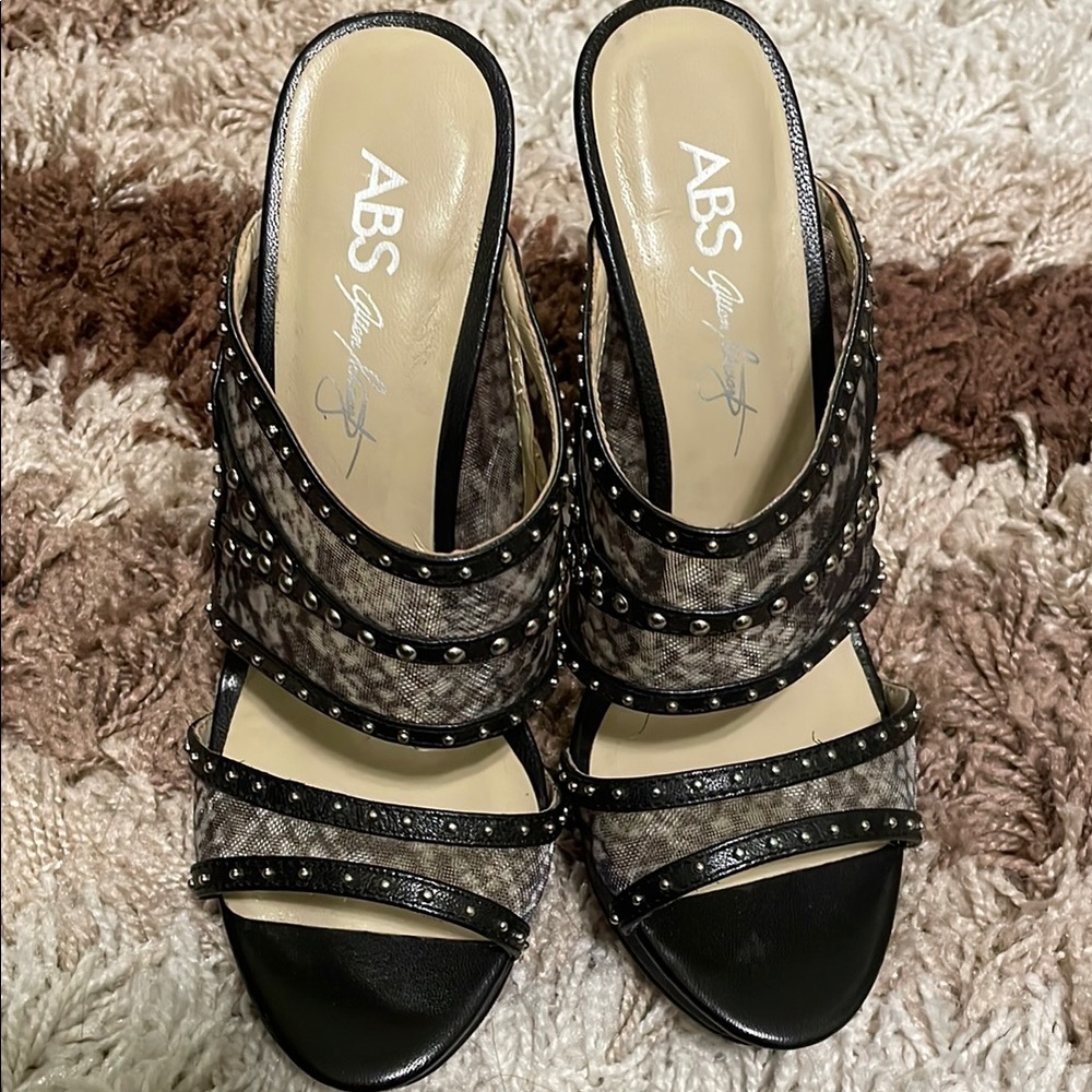 ABS Allen Schwartz Black and Cream Heeled Sandals